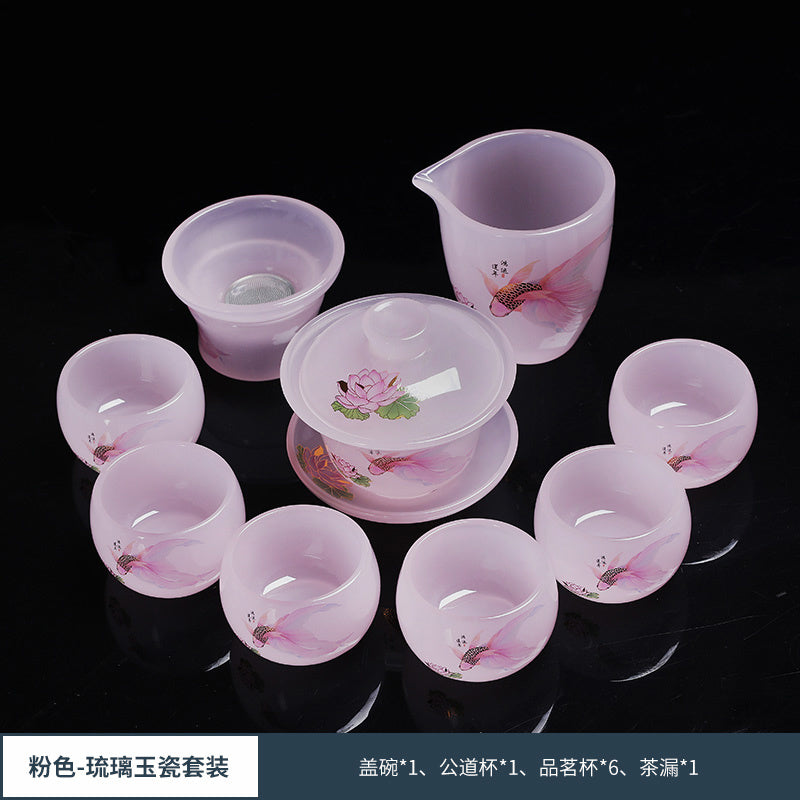 Chinese tea set glass good luck tea set a set of household tea cups ceramic Chinese style gift office a complete set