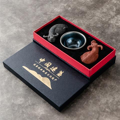 Shengyao purple sand ox turning the world Jianyang Jianzhan tea cup Baihuamu tea pet ornaments gift boutique iron tire oil drop