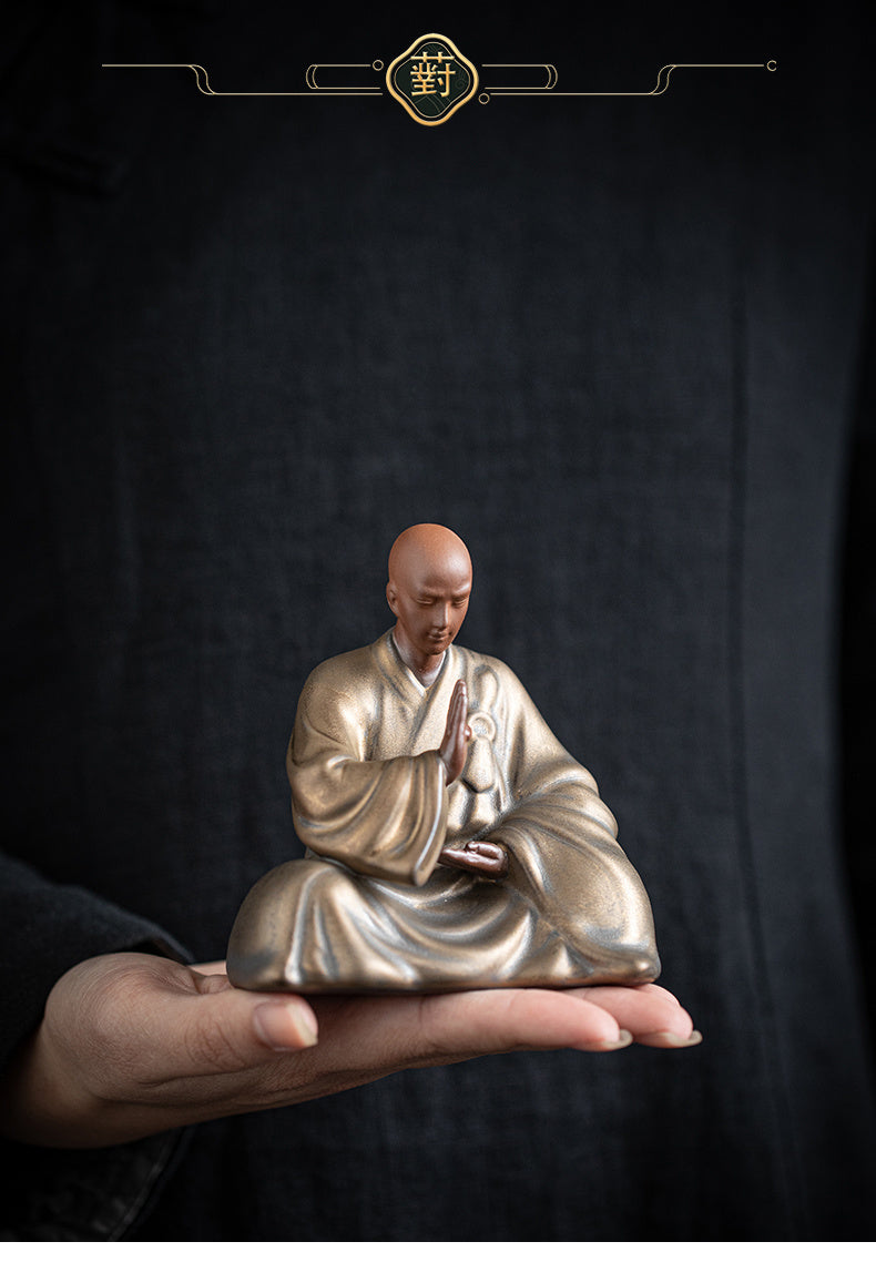 [Retro and old design] Chinese style purple sand little monk tea pet ornaments Zen ceramic figures tea room tea table decoration tea ceremony space furnishings