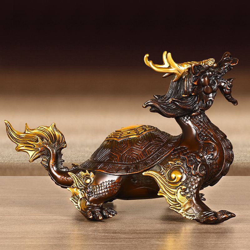 Pure copper Bagua dragon turtle ornaments brass town house dragon head fortune home living room office desktop decoration crafts