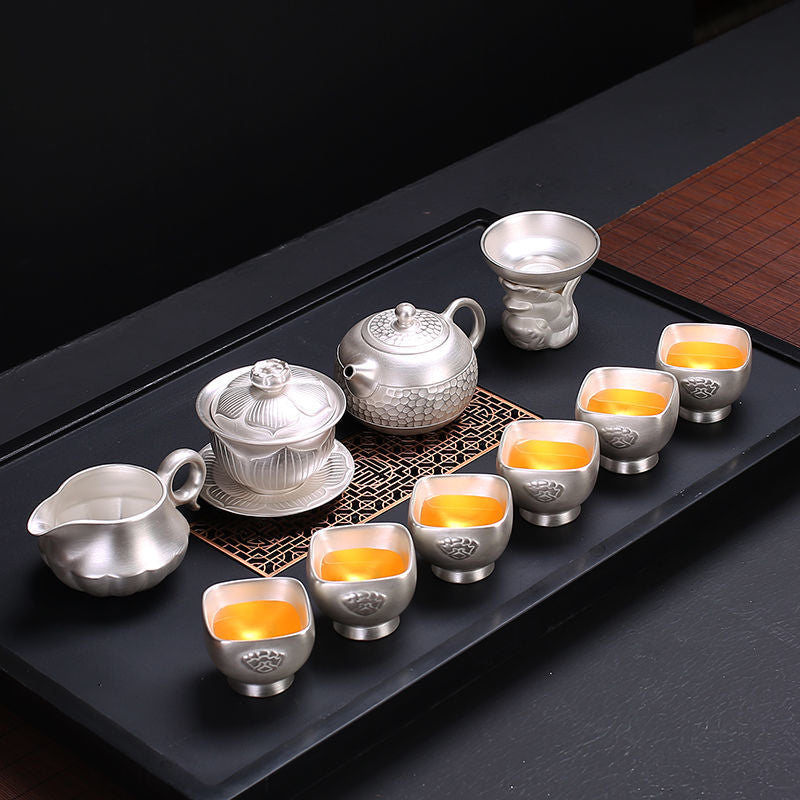 [Kaolin material] Enamel handmade ceramic silver-plated tea set 999 silver automatic tea set Kung Fu teacup tea brewing household teapot