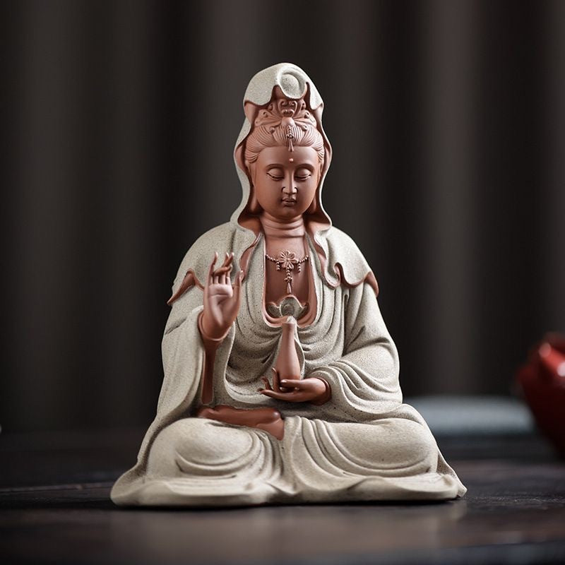 Living room handmade home tea ceremony incense Guanyin office ornaments new purple sand large ornaments Guanyin Bodhisattva