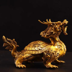 Copper dragon turtle ornaments a pair of Bagua dragon head turtle Bixi Baxia mythical beast Chinese home living room office crafts