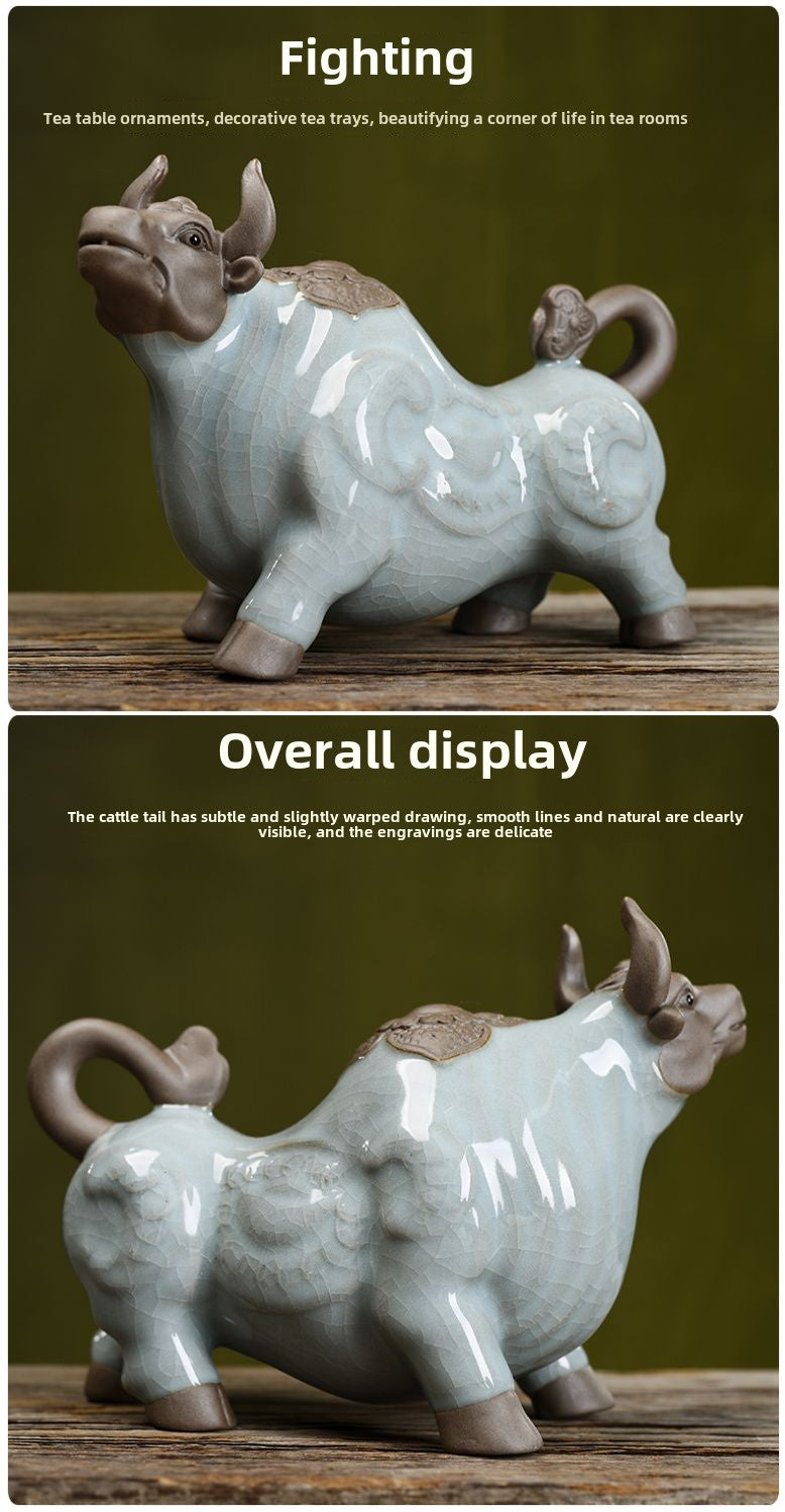 Niuqi Chongtian Geyao Twelve Zodiac Ox Ceramic Crafts Living Room Wine Cabinet Office Desktop Decoration