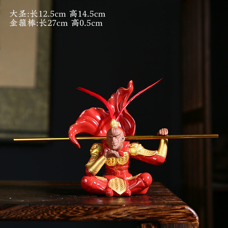 [The golden hoop can be removed] White porcelain fighting Buddha Monkey King Sun Wukong ornaments home porch living room wine cabinet decoration tea tray tea pet