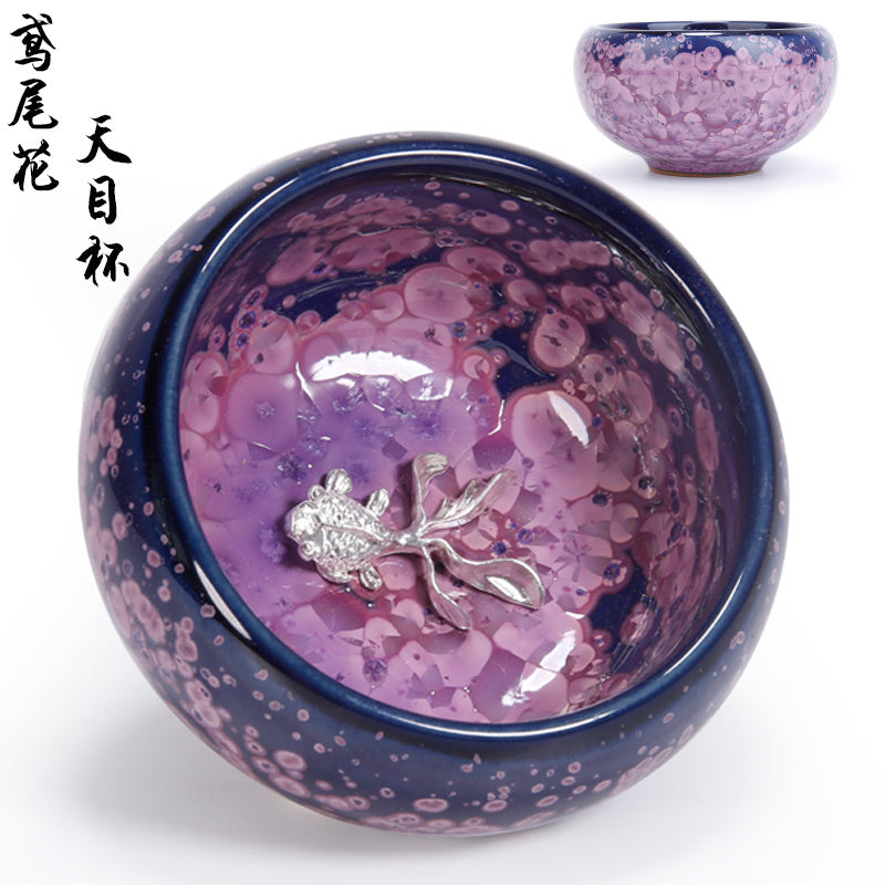 [Creative engraving] Jianzhan tea cup kiln-changed Tianmu glaze tea cup silverfish Kung Fu tea set ceramic host cup single cup tea tasting cup personal cup