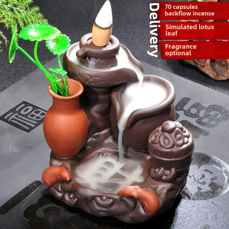 Backflow incense burner good luck home indoor mountain stream purple sandalwood tea ceremony creative tea pet personality ornaments