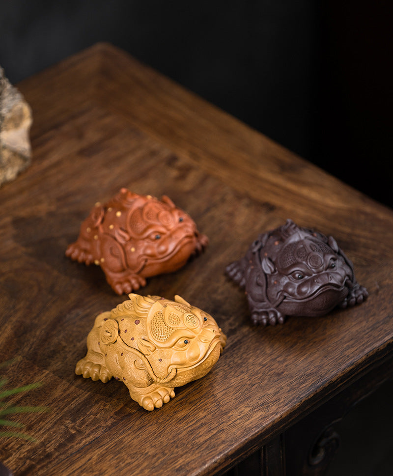 Yixing purple clay tea pet ornaments high-end purple clay three-legged golden toad fortune tea pet can be raised