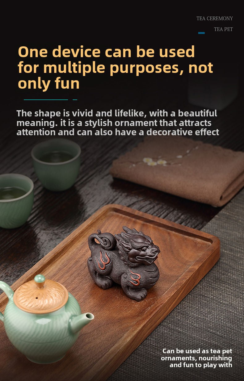 Purple sand tea pet Kirin can be raised to attract wealth tea toy tea tray ornaments fine handmade Yixing high-end tea ceremony Kung Fu tea set