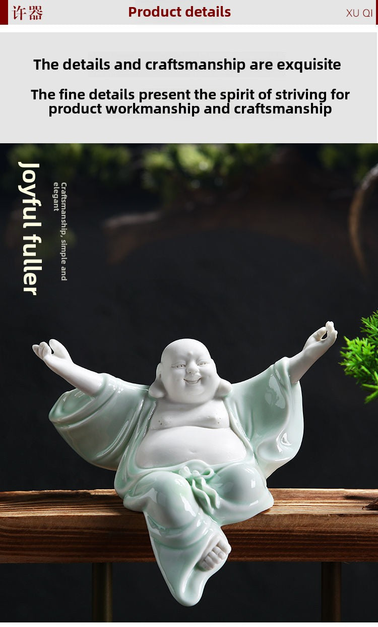 Big-bellied Maitreya Buddha tea pet ornaments boutique white porcelain vase rockery fish tank landscaping decoration tea play tea ceremony spare parts