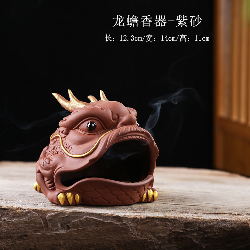 Creative purple sand fortune-bringing golden toad plate incense burner Chinese dragon toad home indoor sandalwood agarwood aromatherapy burner tea table decoration