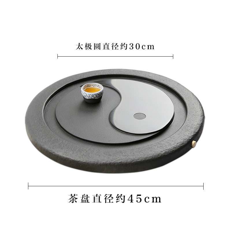 Tai Chi Bagua Wujin Stone Tea Tray Natural Raw Stone Round Stone Tea Sea Tea Set Home Integrated Stone Tea Tray Dual Use