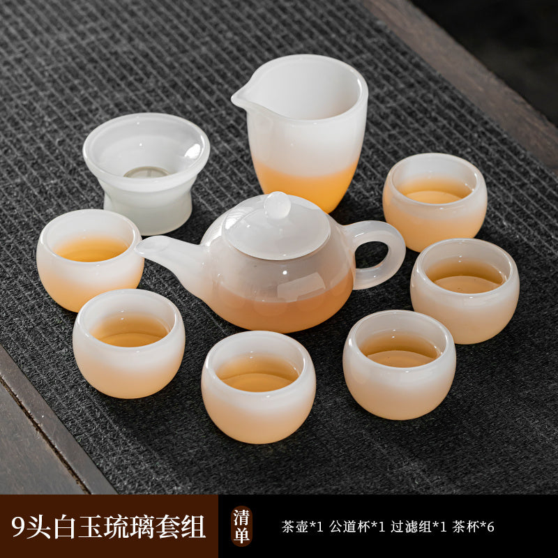 Mutton Fat Jade Porcelain Glass Kung Fu Tea Set 2025 New Light Luxury High-end Home Boutique High-end Tea Cup Set