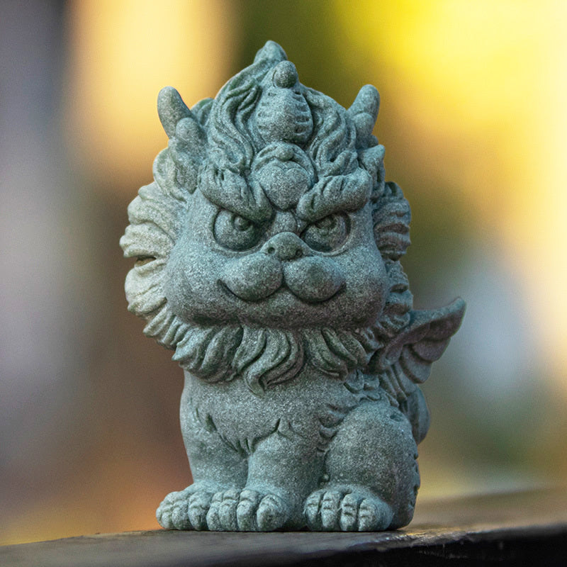 Green sandstone fortune-attracting Pixiu Chinese tea table ornaments decoration Kirin large tea pet ornaments landscape home ornaments