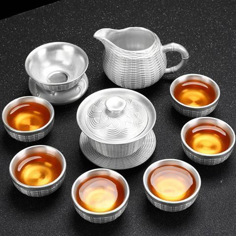 [Kaolin material] Enamel handmade ceramic silver-plated tea set 999 silver automatic tea set Kung Fu teacup tea brewing household teapot