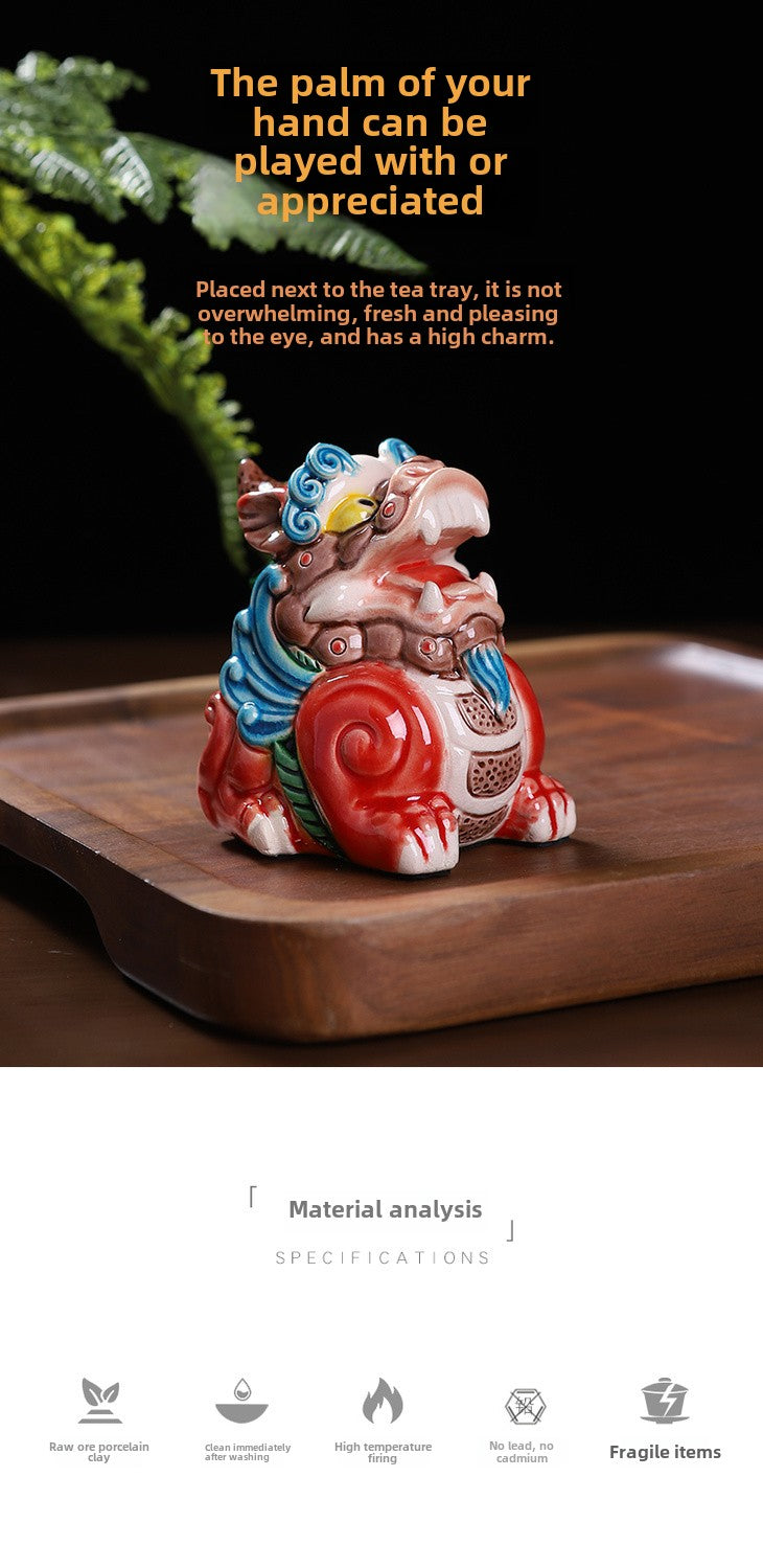 Fortune-attracting ceramic tea pets, Pixiu, golden toad, unicorn ornaments, tea trays, can be raised, Taiwan Cochin pottery, car-mounted, wealth-gathering car