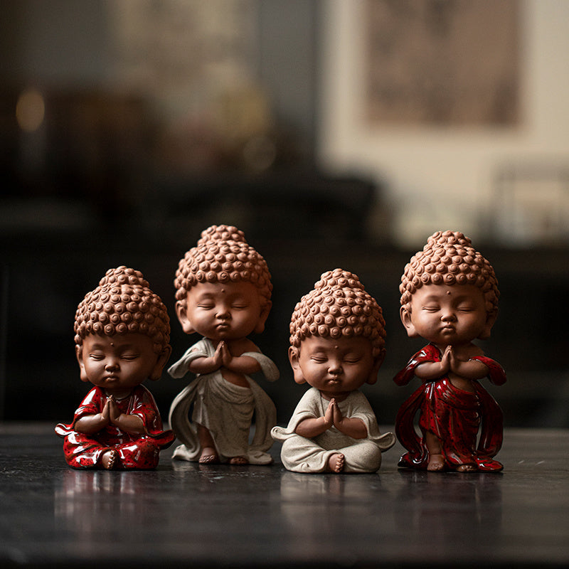 Chinese ceramic baby Buddha Zen ornaments office tea table desktop decorations cute prince Buddha tea pet