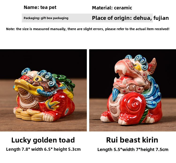 Creative painted pottery unicorn golden toad tea pet Jingdezhen ceramic handmade creative Zen ornaments can be kept small ornaments