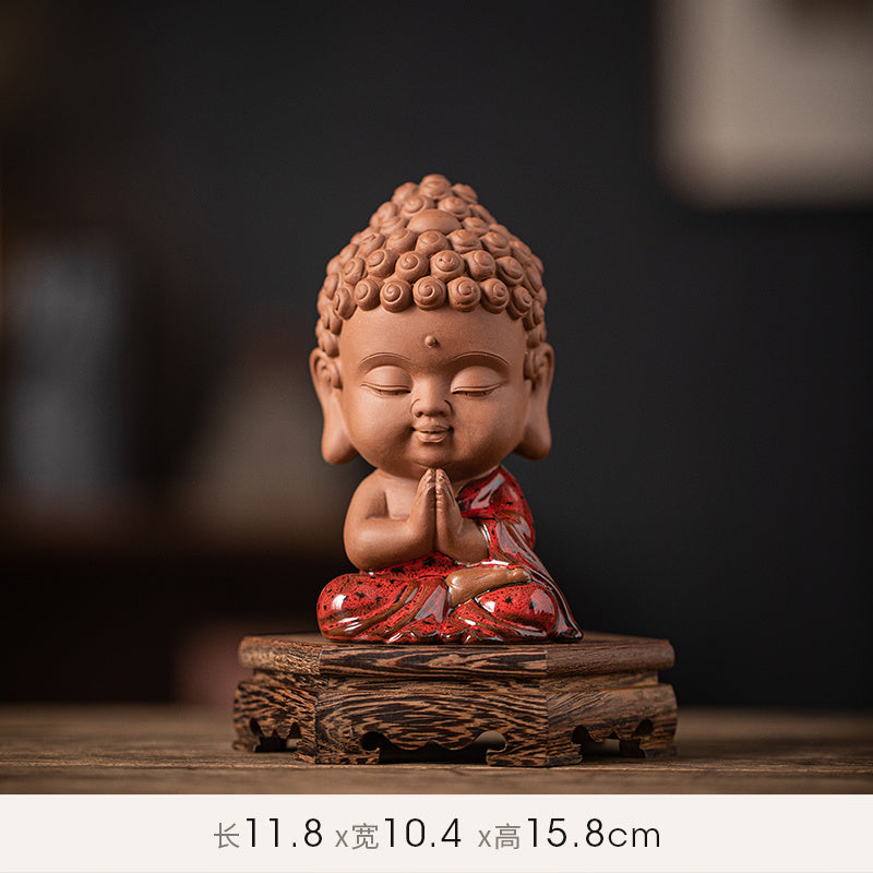 Zen purple sand small Tathagata tea pet ornaments boutique can be raised ceramic small Buddha statue tea toy tea tray tea table tea ceremony accessories