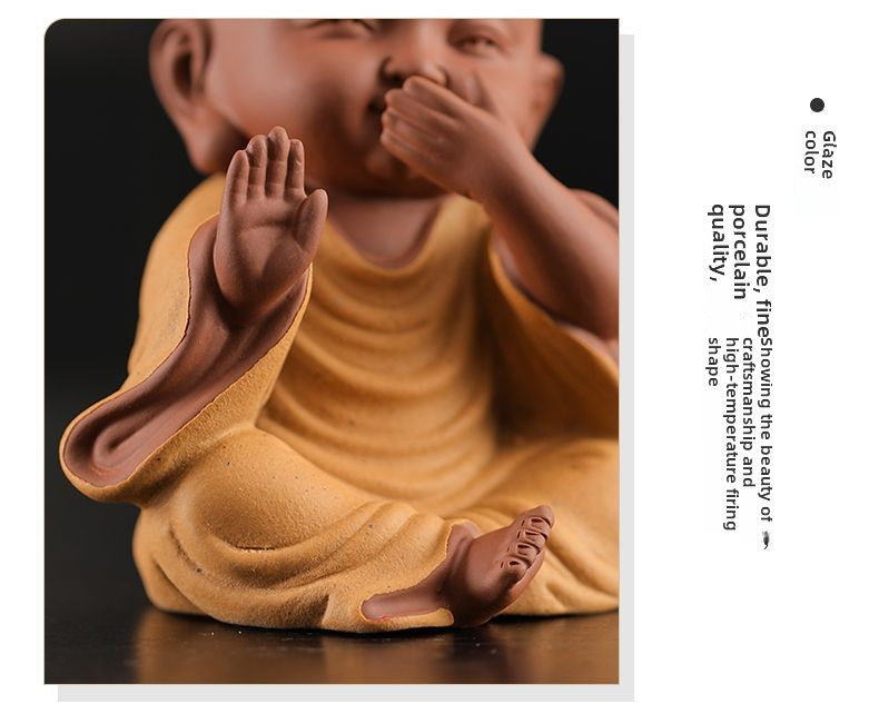 Chinese Zen Three Little Monks Cute Characters Ceramic Home Furnishings Office Desktop Zen Tea Pet Furnishings