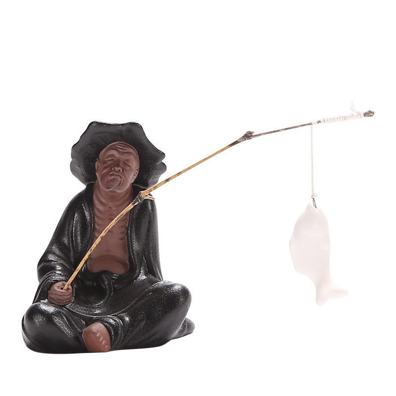 Zen purple sand creative figure Jiang Taigong fishing ornaments home living room aromatherapy burner incense holder tea pet decorations