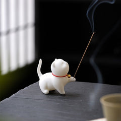 White porcelain semi-handmade Forbidden City kitten incense holder ornaments retro cute tea pet home office tea table crafts