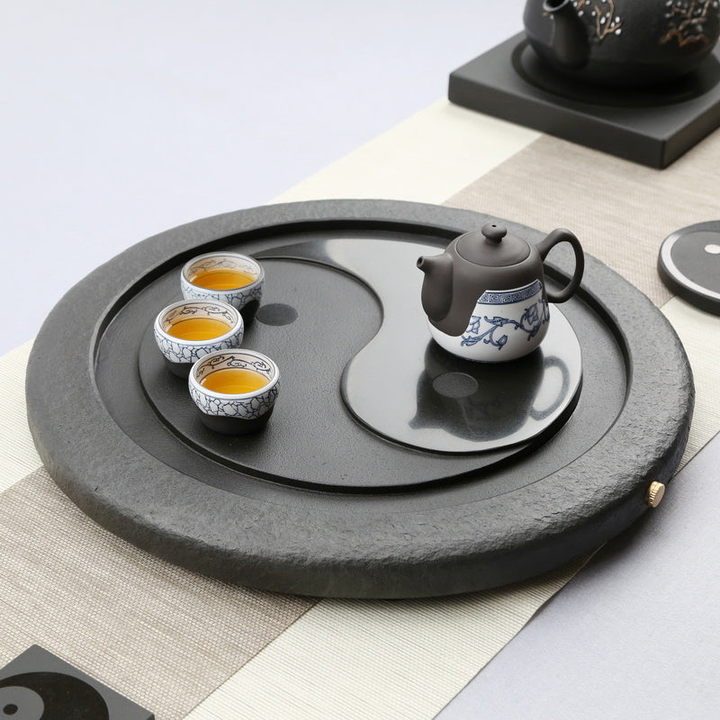 Tai Chi Bagua Wujin Stone Tea Tray Natural Raw Stone Round Stone Tea Sea Tea Set Home Integrated Stone Tea Tray Dual Use