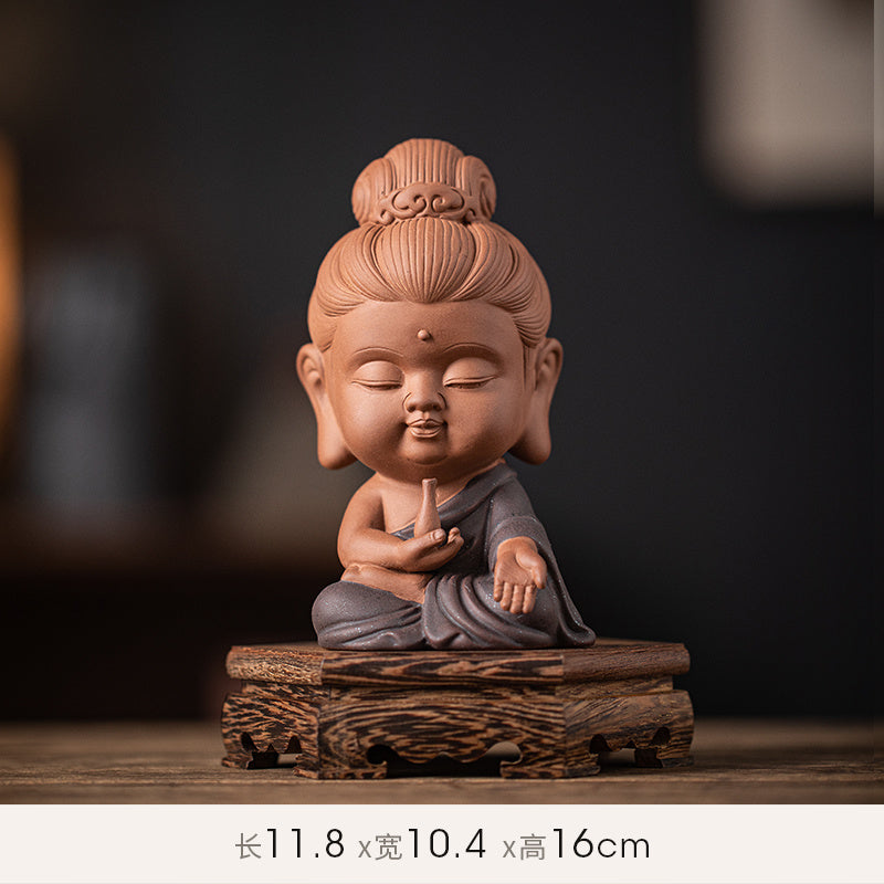 Zen purple sand small Tathagata tea pet ornaments boutique can be raised ceramic small Buddha statue tea toy tea tray tea table tea ceremony accessories