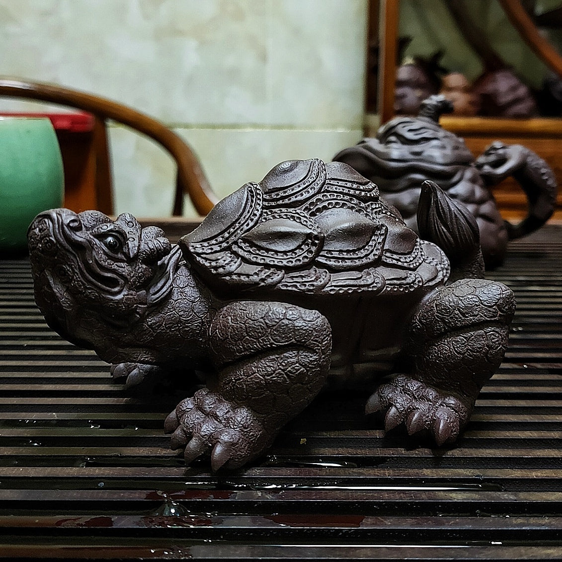 Yixing purple sand tea pet Baxia dragon turtle sculpture exquisite ornaments