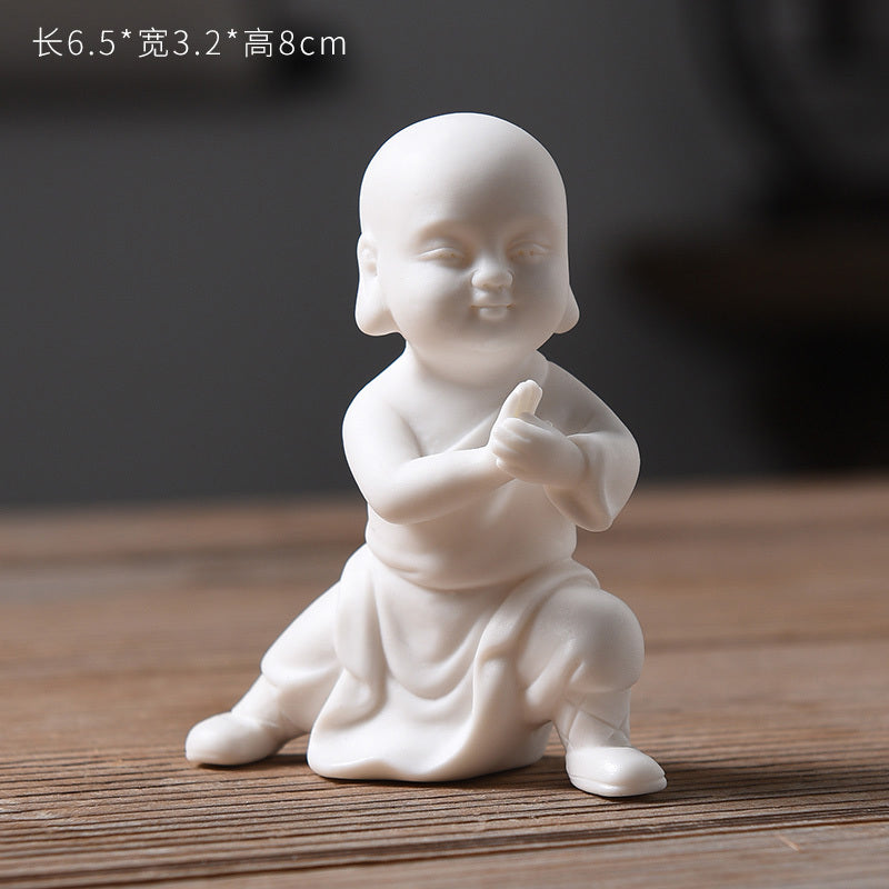 Tea pet ornaments ceramic kung fu little monk boutique can be raised high white porcelain sand mining living room decoration tea utensils table accessories