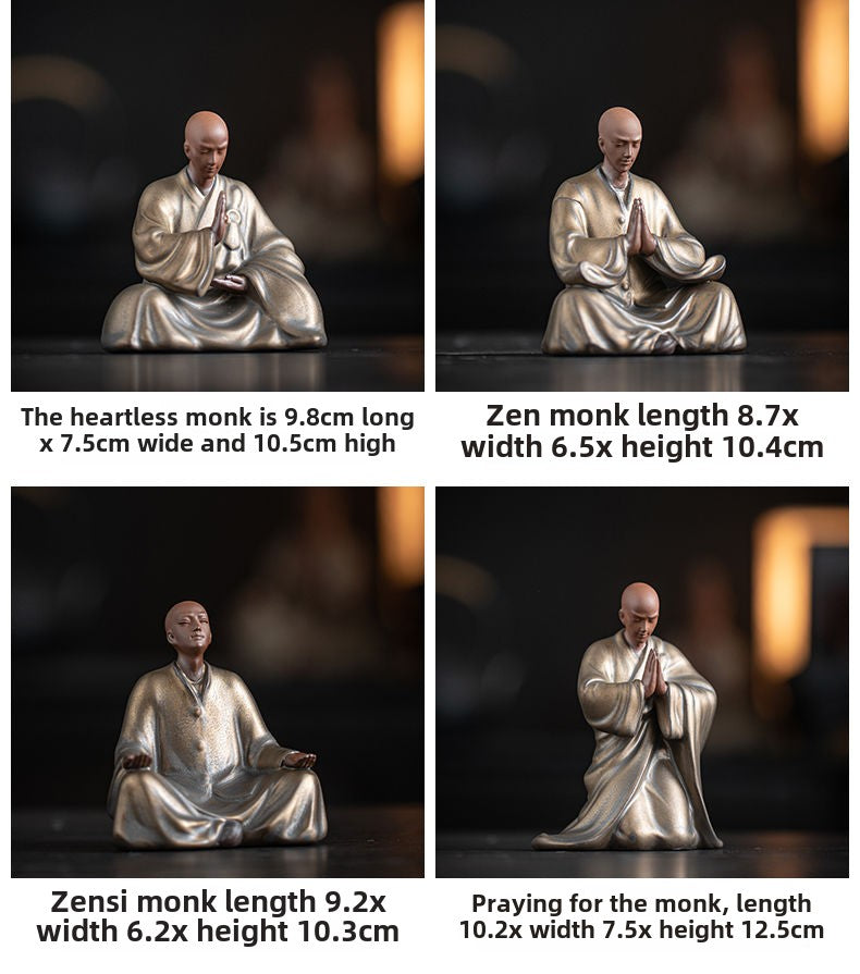 [Retro and old design] Chinese style purple sand little monk tea pet ornaments Zen ceramic figures tea room tea table decoration tea ceremony space furnishings