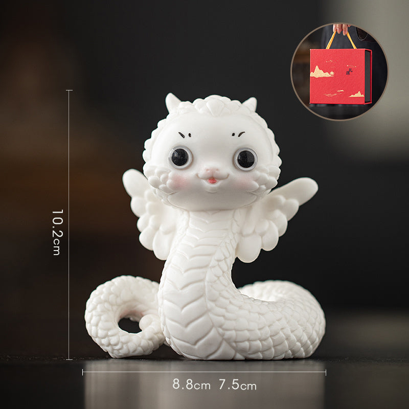 Ceramic little white snake soaring to the top creative boutique tea pet ornaments cute zodiac tea toy tea table mascot gift