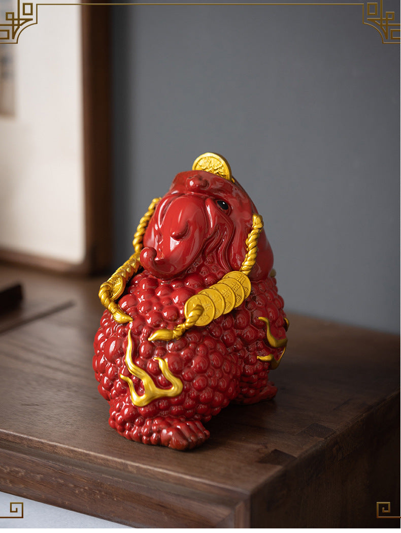 Dehua living room red ceramic golden toad opening business fortune three-legged toad large office porch crafts ornaments