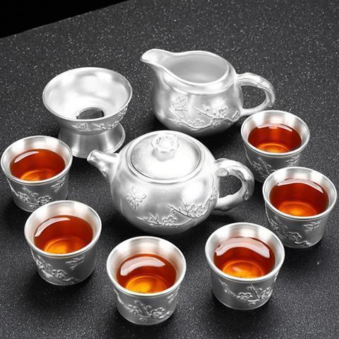 [Kaolin material] Enamel handmade ceramic silver-plated tea set 999 silver automatic tea set Kung Fu teacup tea brewing household teapot