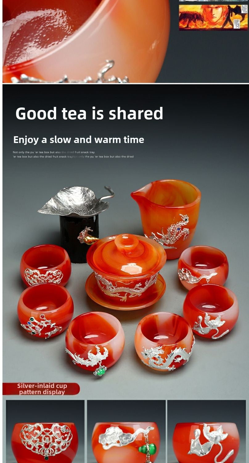 Qimeiyoupin gilded glazed bowl Kung Fu tea set office home agate jade tea cup gift box