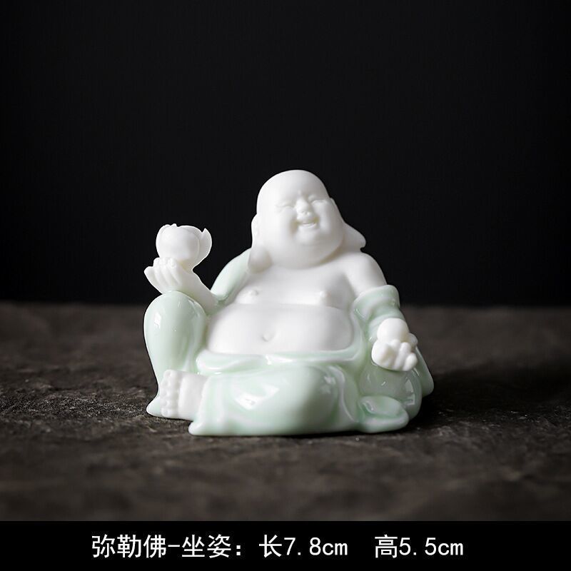 [Exquisite Ceramics] Dehua White Porcelain Maitreya Buddha Zen Tea Pet Ornaments Little Monk Tea Tray Tea Ceremony Supplies Accessories Car Decoration Supplies