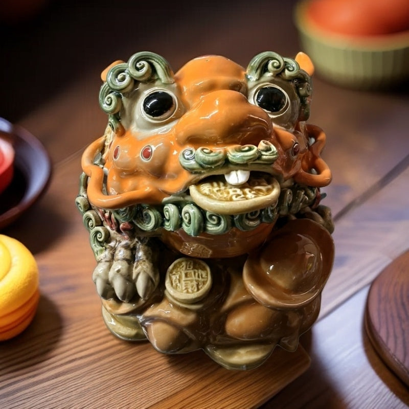 Shiwan ceramic national tide golden toad fortune ornaments toad office living room porch opening gift decoration