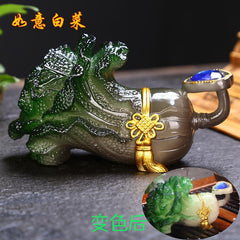 Creative tea pet color-changing ornaments to attract wealth and raise Ruyi jade cabbage tea set tea toy tea tray tea table tea ceremony accessories