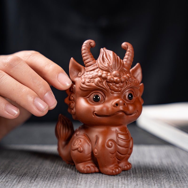 [Exquisite workmanship] Zisha tea pet dragon ornaments can attract wealth and can be used to raise fine tea and play with dual-purpose tea tables, personalized twelve zodiac dragon tea pet ornaments