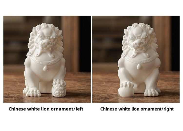 White ceramic ornaments living room tea pet porch tea room tea table office Chinese antique shelf decoration ceramic lion