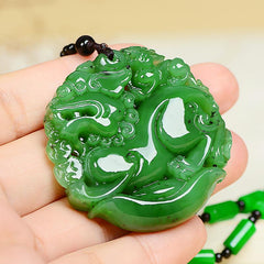 Hetian Jasper Green Jade Mongolian Jade Pendant Men's Pixiu Qilin Offering Treasure Jade Pendant Men's Fortune-Winning Necklace Lanyard Women's Pendant Sweater Chain with Lanyard