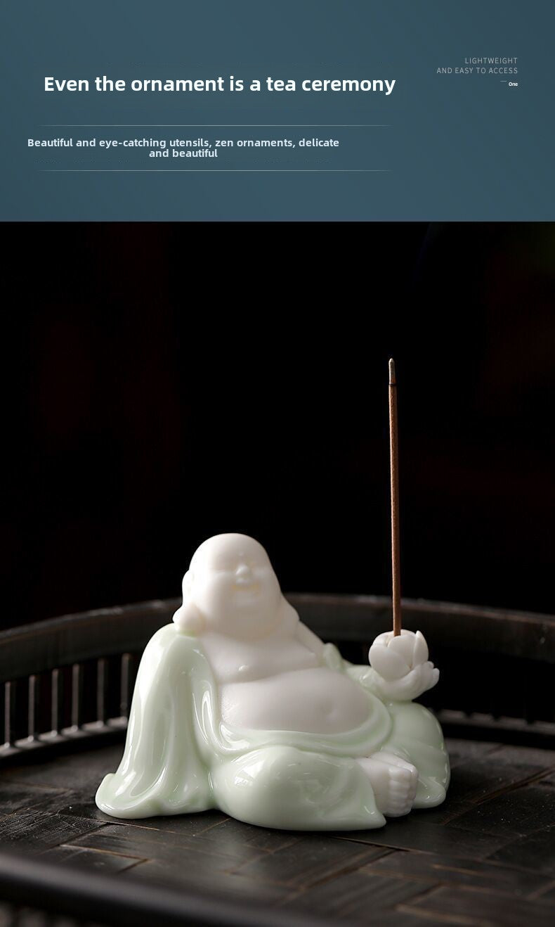 [Exquisite Ceramics] Dehua White Porcelain Maitreya Buddha Zen Tea Pet Ornaments Little Monk Tea Tray Tea Ceremony Supplies Accessories Car Decoration Supplies