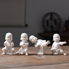 Tea pet ornaments ceramic kung fu little monk boutique can be raised high white porcelain sand mining living room decoration tea utensils table accessories