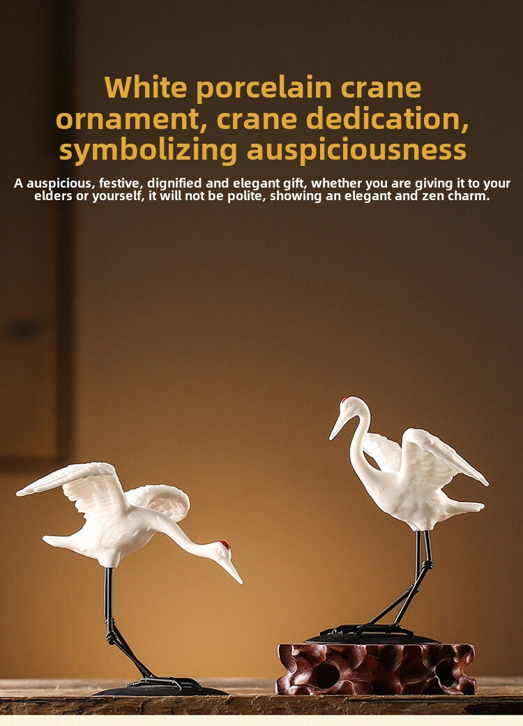 Creative Dehua white porcelain crane boutique can be raised tea pet ornaments office living room study desktop decoration gift