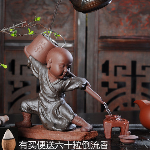 Creative Backflow Incense Kung Fu Monk Tea Master Lazy Tea Strainer Tea Filter Purple Clay Tea Pet Ornament Tea Set Accessories Tea Filter