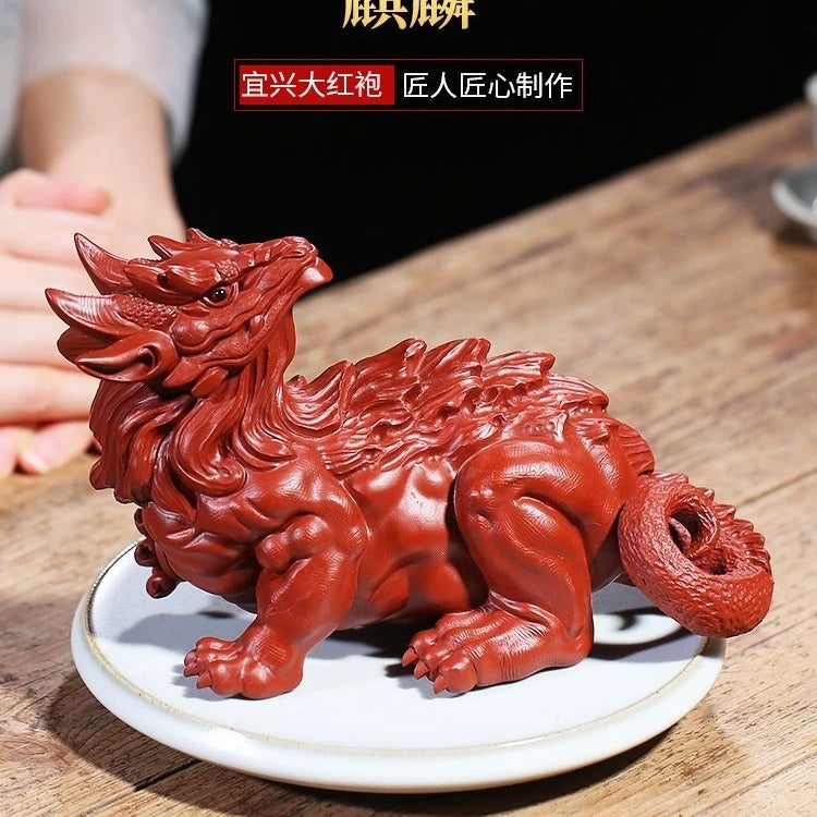 Yixing original purple sand Dahongpao handmade [lucky beast unicorn] can be raised creative boutique tea pet ornaments