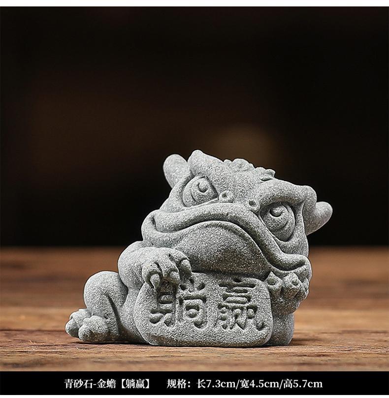 Green sandstone national trend style golden toad to attract wealth and win mascot tea pet tea play fish tank landscaping decoration ornaments