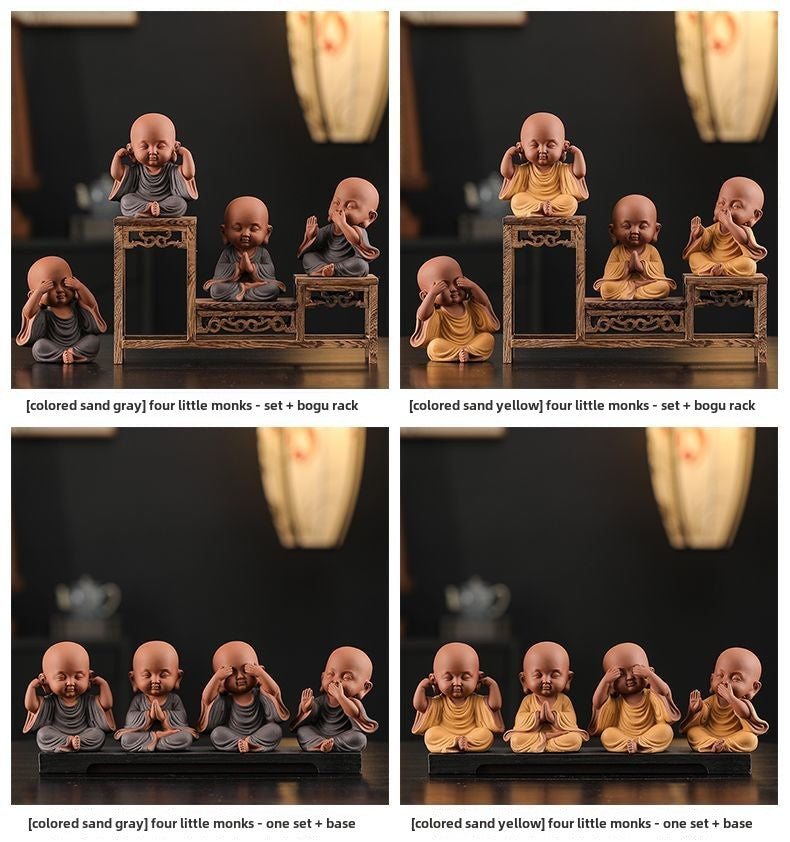 Chinese Zen Three Little Monks Cute Characters Ceramic Home Furnishings Office Desktop Zen Tea Pet Furnishings