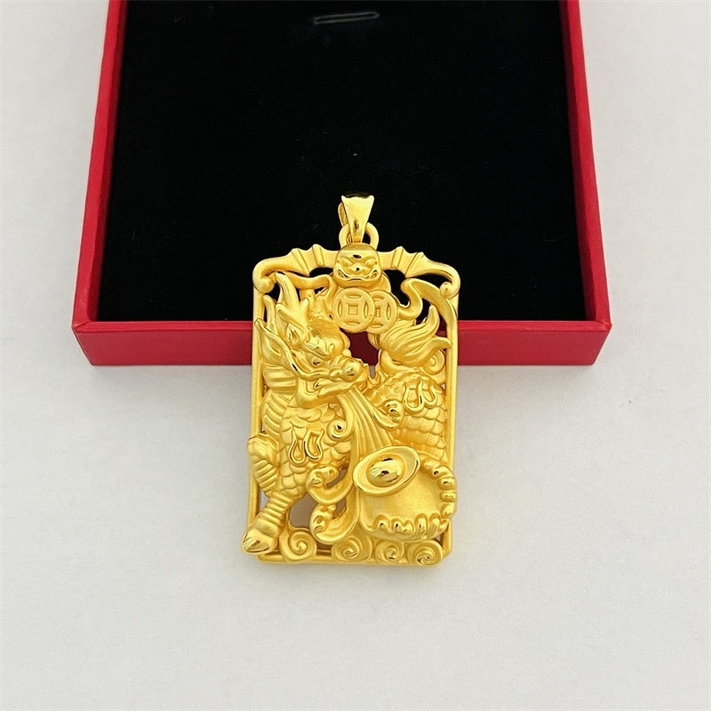 Gold inlaid jade lucky unicorn pendant safe boy with jade pendant for boyfriend gift 18k palace style