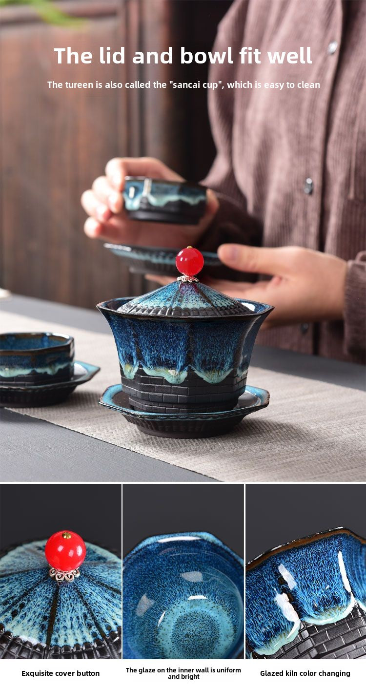 [The soup is not hot] Creative octagonal pagoda kiln-changed purple sand tea set household kung fu tea cup lid bowl travel tea set